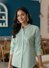 Midnight Radiance: Sequin-Embellished Black Button-Down