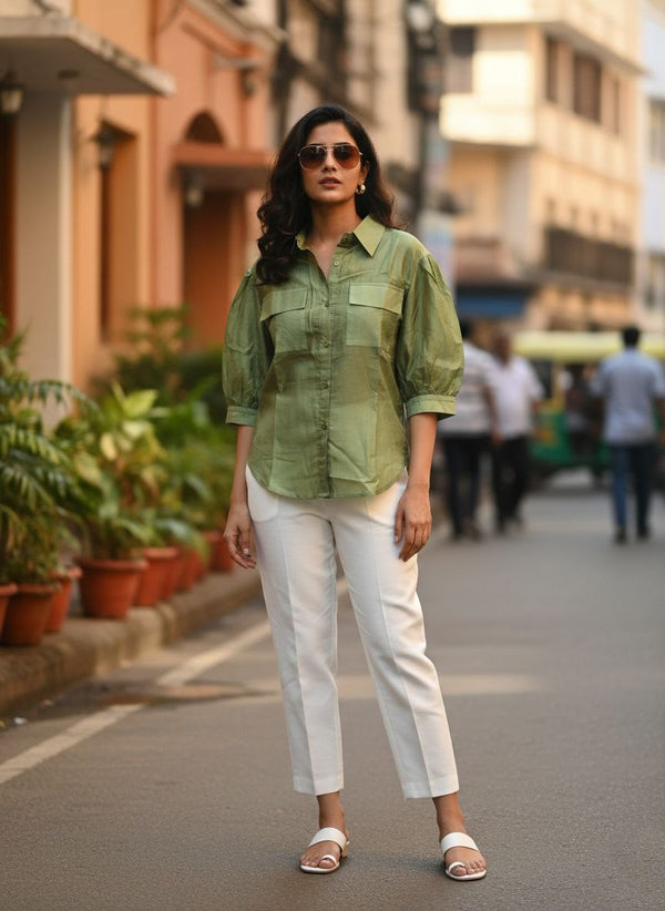 The Emerald Escape: Relaxed Fit Green Shirt